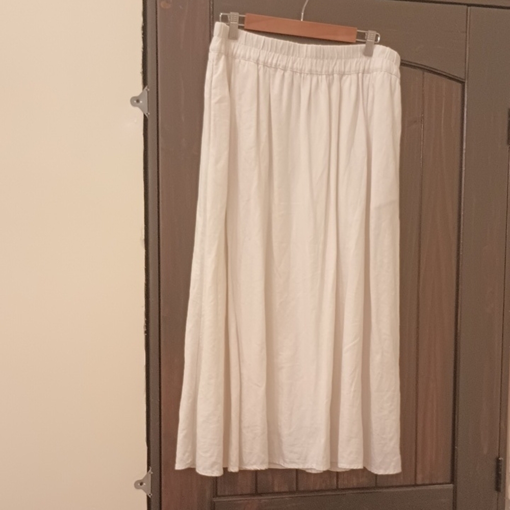 White Linen Blend Maxi Skirt